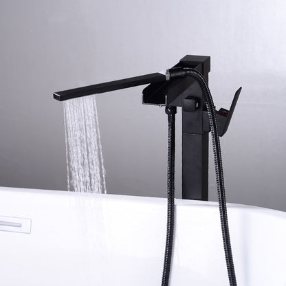 Modern Waterfall Freestanding Tub Filler, Single-Handle Tub Faucet with Handheld Shower