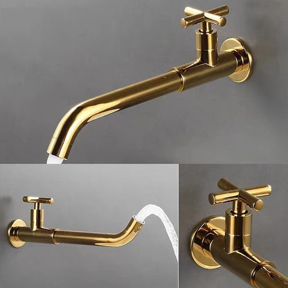 Wall-Mount Single-Hole Bathroom Faucet, Single Cross Handle Cold Water Faucet, Chrome / Matte Black / Polished Gold / Antique Brass / Matte White