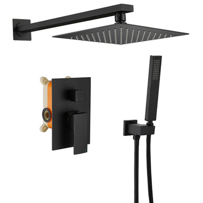Matte Black Wall-Mounted Rainfall Shower System, Concealed Shower Faucet Set with Handheld Shower