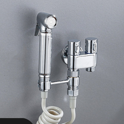 Dual-Handle Wall-Mount Bidet Sprayer, Solid Brass Shattaf Sprayer, Gray / Black / Silver