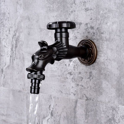 Retro Dragon Design Wall-Mount Outdoor Faucet, Single-Handle Brass Faucet, Antique Brass / Matte Black / Brushed Gold
