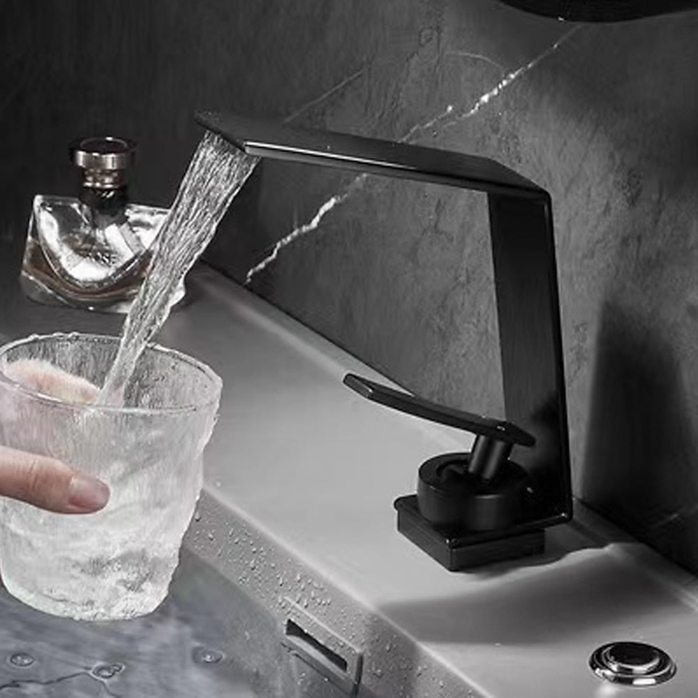 Waterfall Modern Single-Hole Bathroom Faucet, Single-Handle Brass Faucet