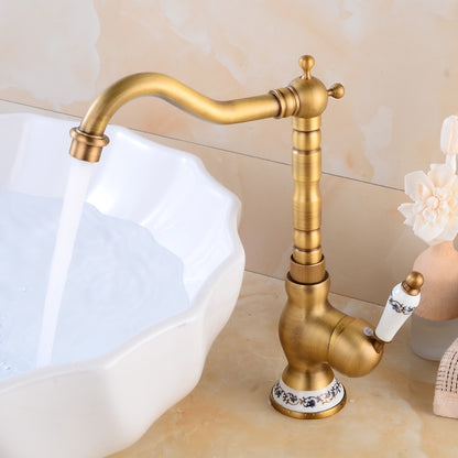 Vintage Ceramic Single-Handle Vessel Faucet, High Arc Swivel Bathroom Faucet, Antique Brass / Chrome / Polished Gold