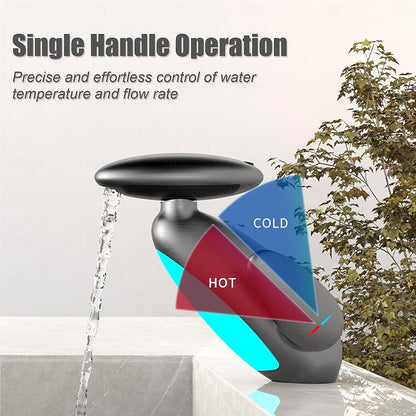 LED Pull-Out Bathroom Faucet, Single-Hole Single-Handle Faucet, Matte Black / Brushed Gold / Gunmetal