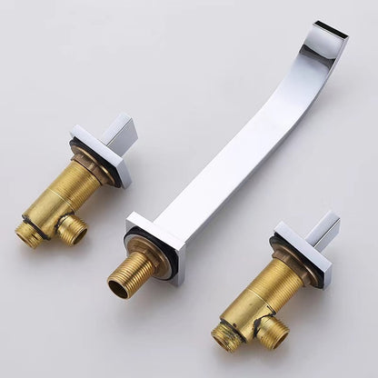 Chrome Modern Wall-Mount Bathroom Faucet, Double-Handle Waterfall Spout Faucet