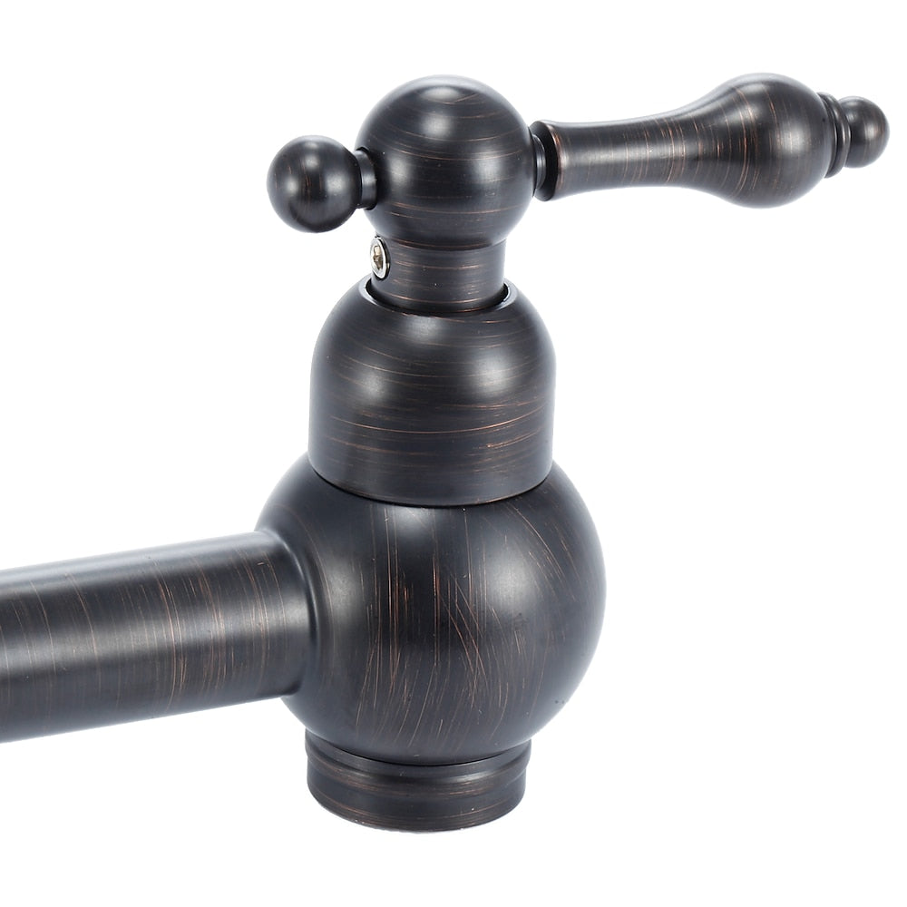 Wall-Mount Brass Pot Filler Faucet, Double Handle Folding Kitchen Faucet, Oil-Rubbed Bronze / Matte Black
