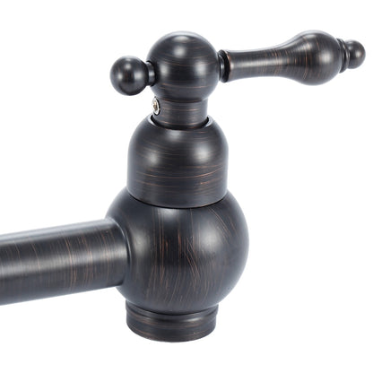 Wall-Mount Brass Pot Filler Faucet, Double Handle Folding Kitchen Faucet, Oil-Rubbed Bronze / Matte Black