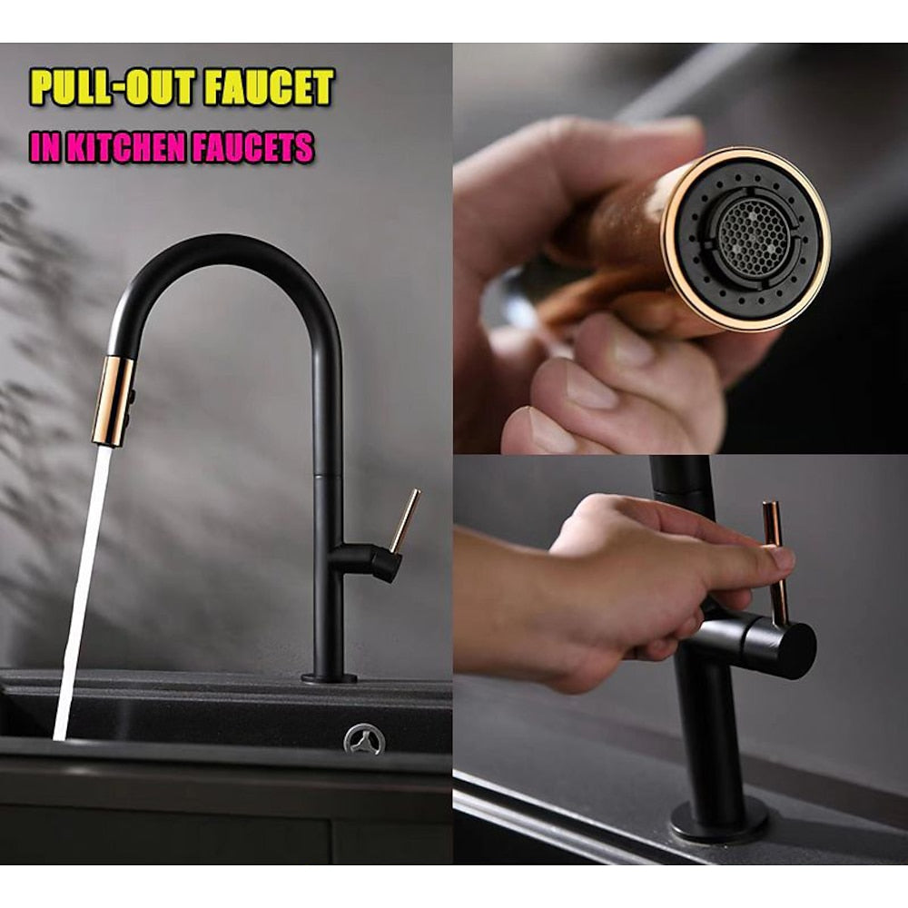 Pull-Down High-Arc Kitchen Faucet, Modern Single-Handle Sink Faucet, Matte Black / Matte White