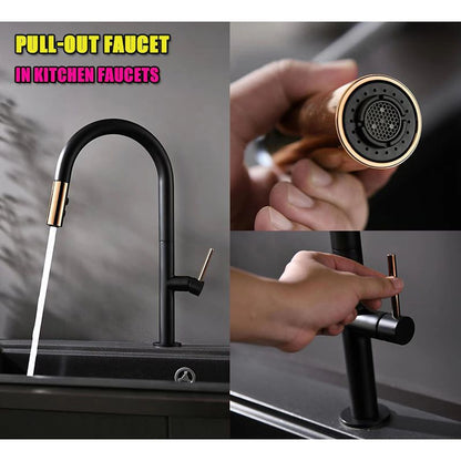 Pull-Down High-Arc Kitchen Faucet, Modern Single-Handle Sink Faucet, Matte Black / Matte White