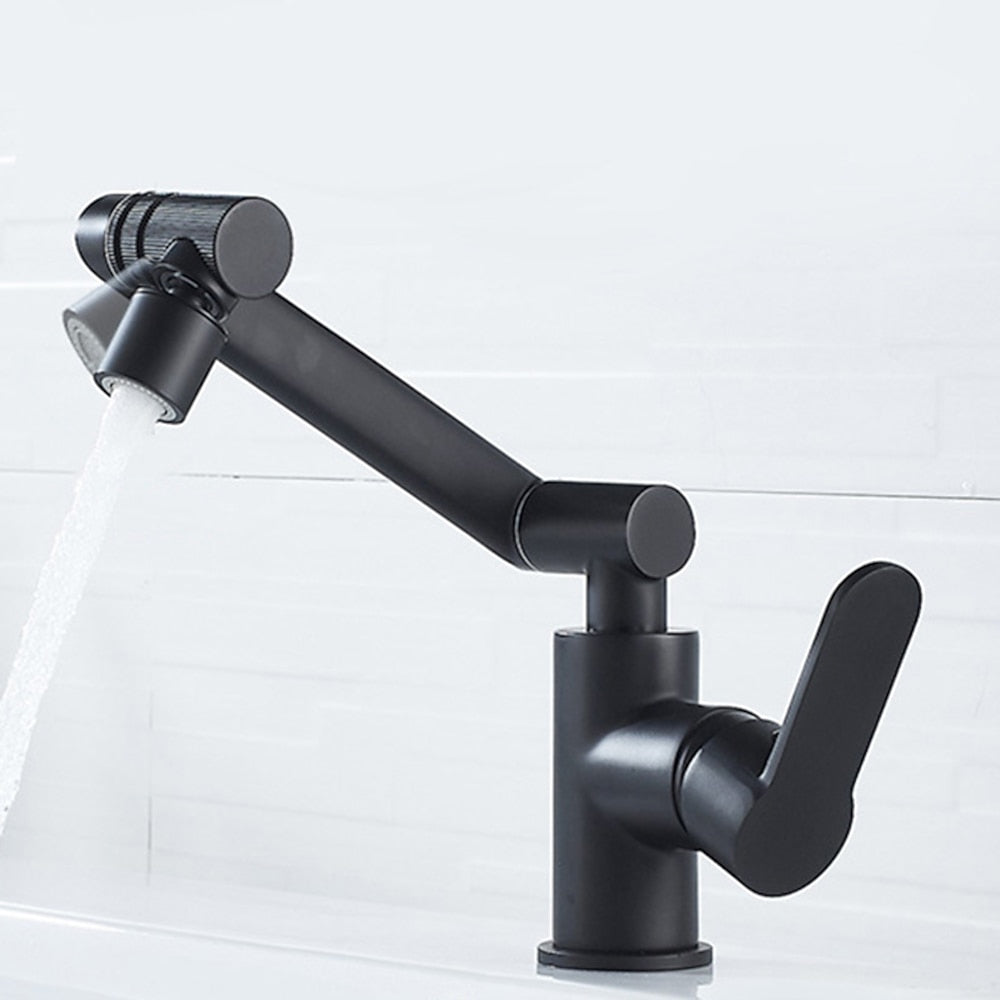 Height-Adjustable Modern Bathroom Sink Faucet, Single-Hole Swivel Spout Faucet, Matte Black / Chrome