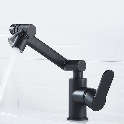 Height-Adjustable Modern Bathroom Sink Faucet, Single-Hole Swivel Spout Faucet, Matte Black / Chrome