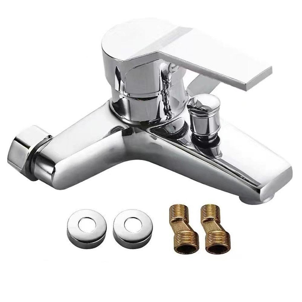 Modern Chrome Wall-Mount Tub Faucet, Single-Handle Brass Tub Filler with Handheld Shower