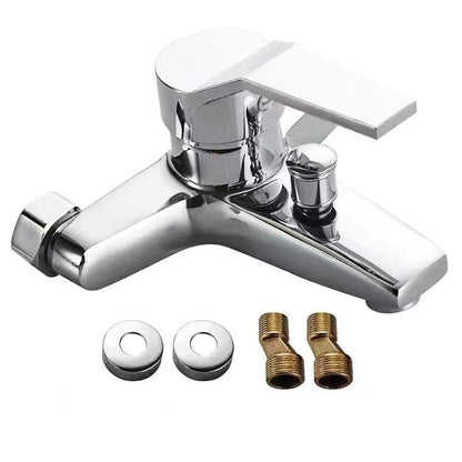 Modern Chrome Wall-Mount Tub Faucet, Single-Handle Brass Tub Filler with Handheld Shower