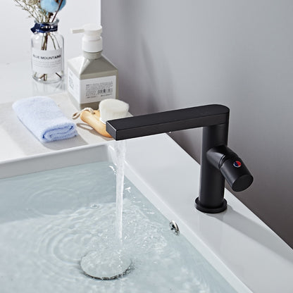 Modern Brass Single-Hole Bathroom Faucet, Single-Handle Swivel Spout Faucet, Brushed Gold / Matte Black