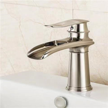 Waterfall Single-Hole Bathroom Faucet, Single-Handle Brass Faucet, Chrome / Matte Black / Brushed Nickel / Antique Brass / PVD