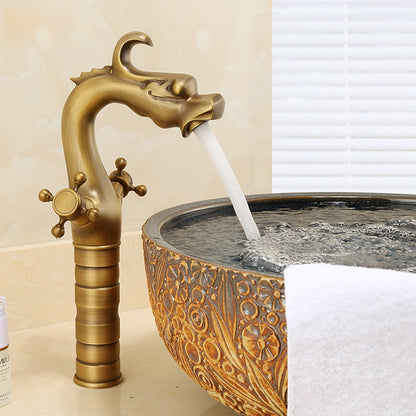 Vintage Dragon Vessel Sink Faucet, Single-Hole Double Cross Handle Brass Faucet