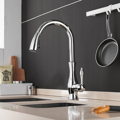 Pull-Down High Arc Kitchen Faucet, Single-Handle Brass Faucet, Brushed Nickel / Polished Gold / Chrome