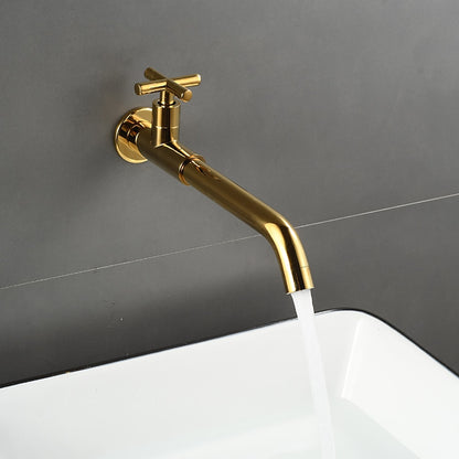 Wall-Mount Single-Hole Bathroom Faucet, Single Cross Handle Swivel Spout Faucet, Antique Brass / Matte Black / Chrome / Matte White / Polished Gold / Gunmetal