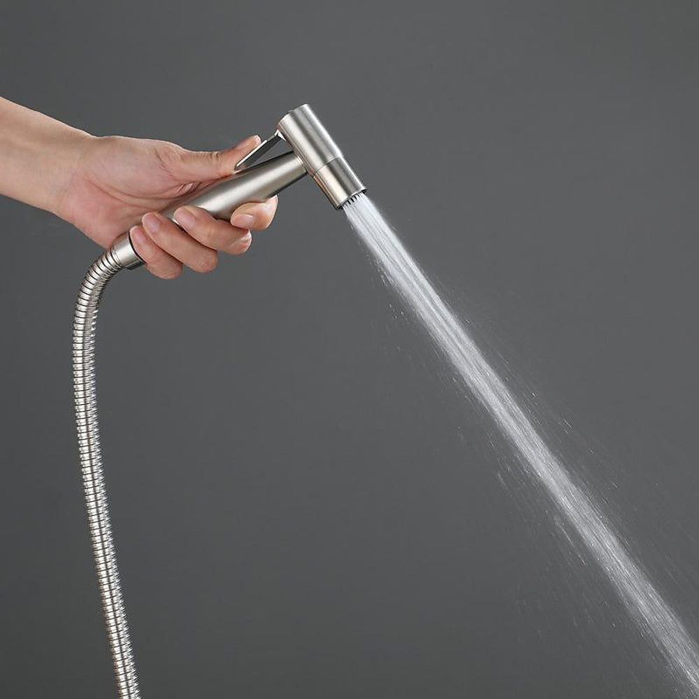 No-Drilling Wall-Mount Bidet Sprayer Set, Handheld Toilet Shattaf Sprayer, Stainless Steel / Matte Black