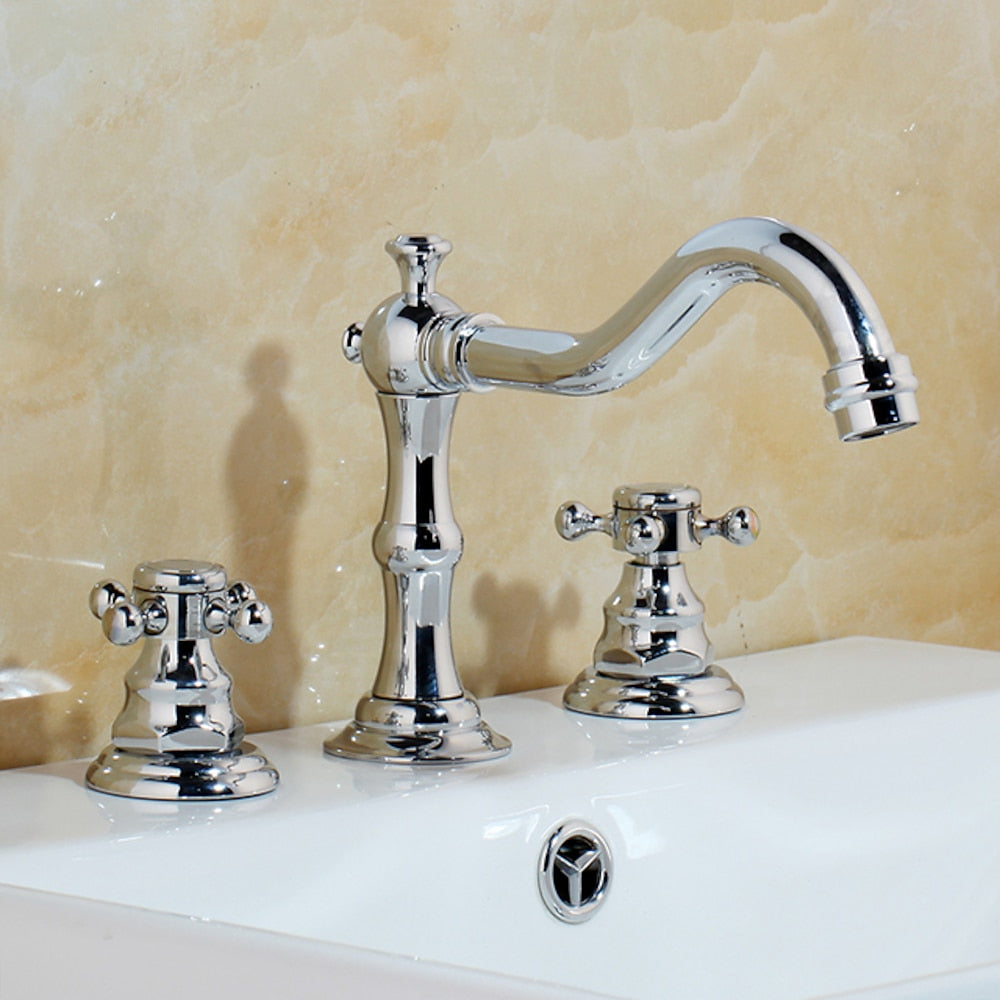 Traditional Brass Widespread Bathroom Faucet, Dual Cross Handle Vanity Faucet, Antique Brass / Brushed Nickel / Chrome / Oil-Rubbed Bronze / Matte Black