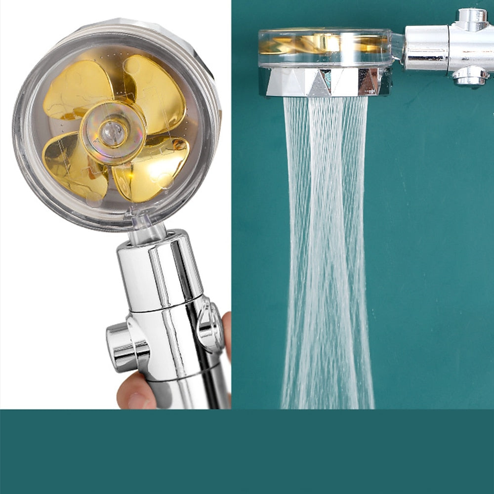High-Pressure Turbo Fan Handheld Shower Head, 360-Degree Swivel ABS Shower Head with Pause Switch, Silver / Gold / Multi