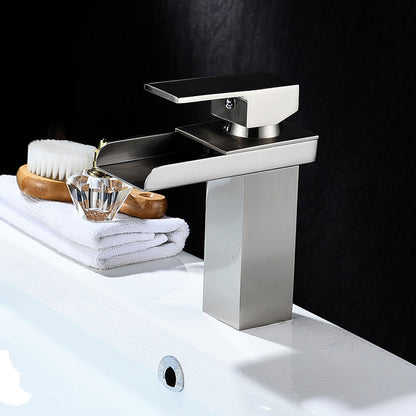 Waterfall Bathroom Faucet, Modern Single-Handle Single-Hole Faucet, Silver / Gold / Black