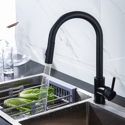 Modern Pull-Down Kitchen Faucet, Single-Handle Swivel Spout Faucet, Matte Black / Brushed Gold / Brushed Nickel / Chrome / Gunmetal