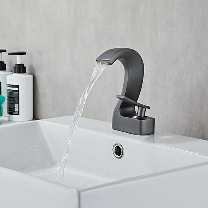 Waterfall Single-Hole Bathroom Faucet, Single-Handle Brass Faucet