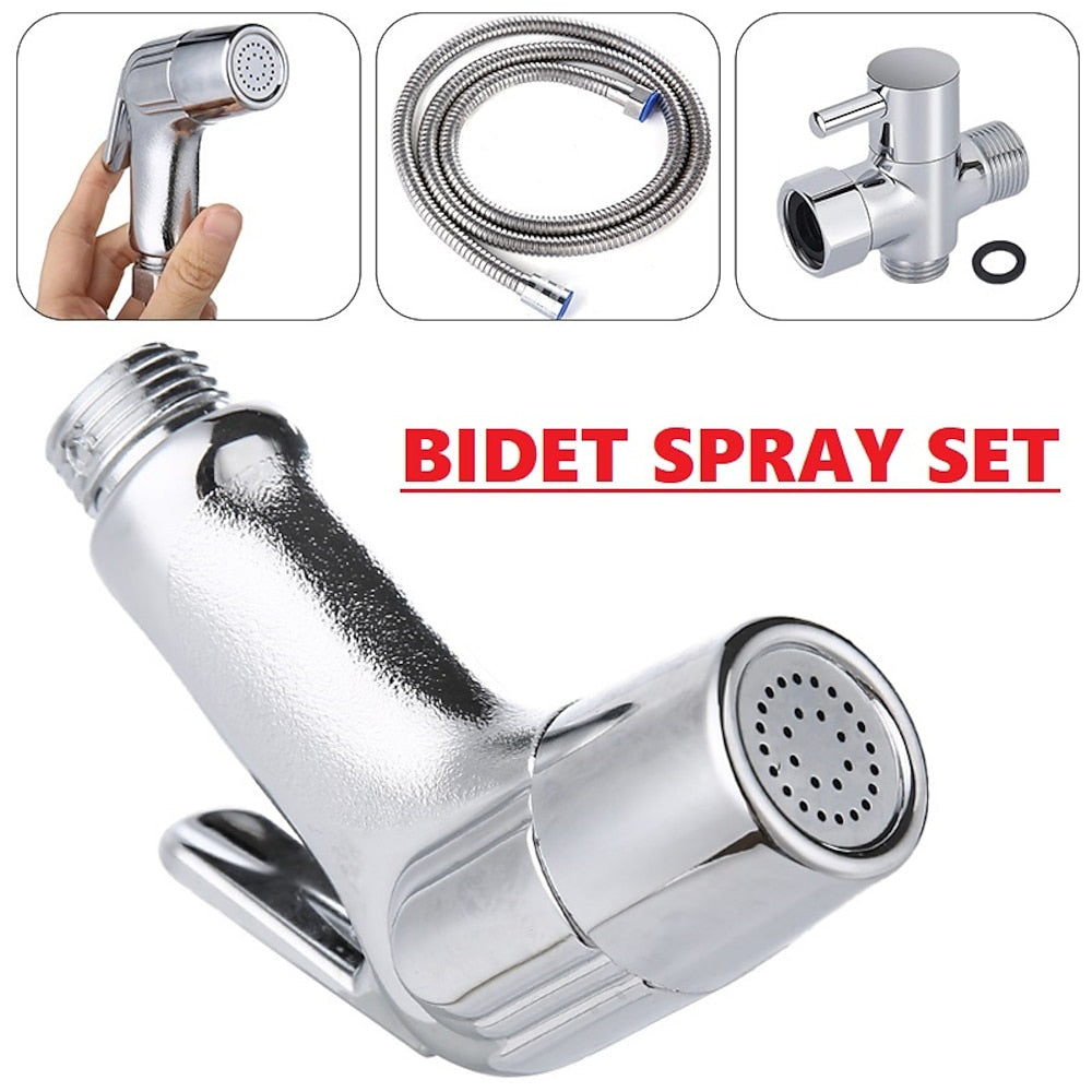 Chrome Handheld Bidet Sprayer Set, Stainless Steel Toilet Bidet Faucet with Hose