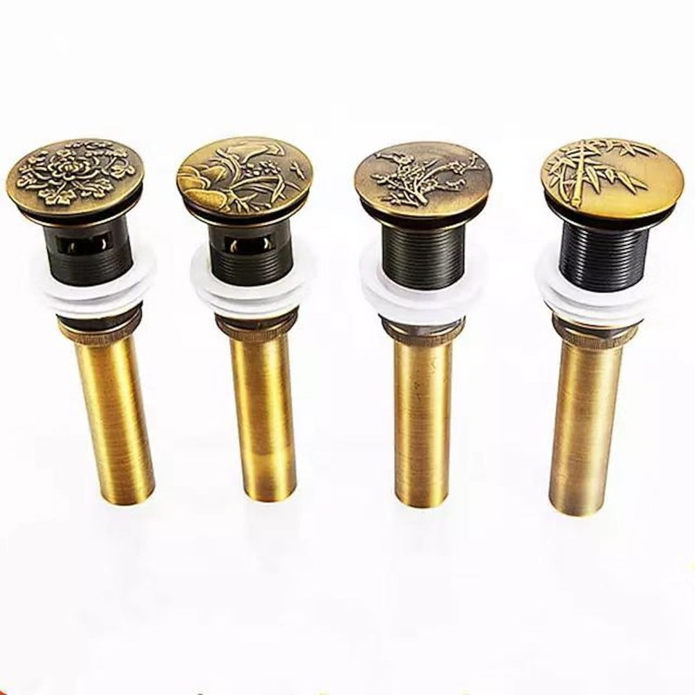 Antique Brass Pop-Up Drain Assembly, Solid Brass Bathroom Vessel Vanity Sink Stopper