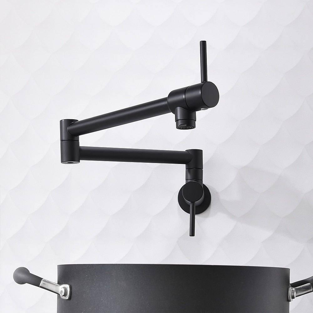 Wall-Mount Folding Pot Filler Faucet, Dual-Handle Kitchen Faucet, Chrome / Matte Black / Polished Gold / Brushed Gold