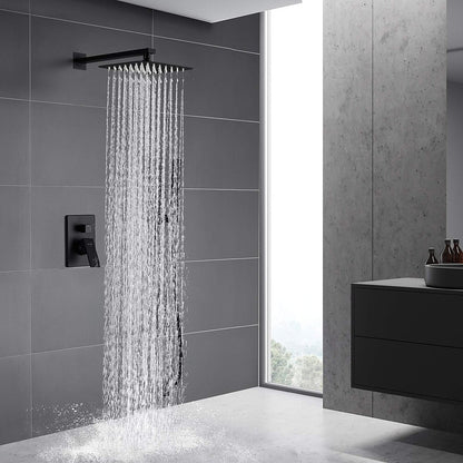 Matte Black Rainfall Shower System, Wall-Mounted Single-Handle Shower Faucet Set with Handheld Shower