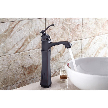 Oil-Rubbed Bronze Modern Tall Vessel Faucet, Single-Hole Bathroom Faucet with Pop-Up Drain
