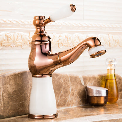 Pull-Out Vintage Single-Hole Bathroom Faucet, Single-Handle Brass Faucet, Rose Gold