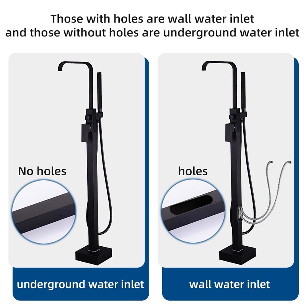 Modern Freestanding Tub Filler Faucet, Single-Handle Brass Bathtub Faucet with Handheld Shower, Chrome / Matte Black