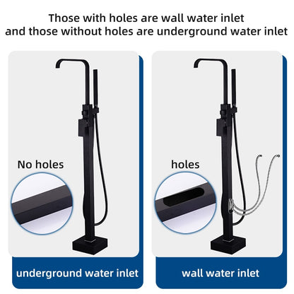 Modern Freestanding Tub Filler Faucet, Single-Handle Brass Bathtub Faucet with Handheld Shower, Chrome / Matte Black