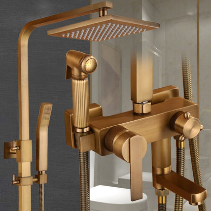 Rainfall Wall-Mounted Shower System, Single-Handle Tub Spout Faucet, Antique Brass / Brushed Nickel