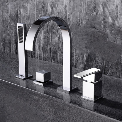 Waterfall Roman Tub Faucet, Deck-Mounted Single-Handle 4-Hole Faucet with Handheld Shower, Chrome / Matte Black