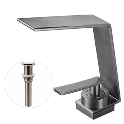 Waterfall Bathroom Faucet, Modern Single-Hole Single-Handle Faucet with Pop-Up Drain, Chrome / Matte Black / Gunmetal