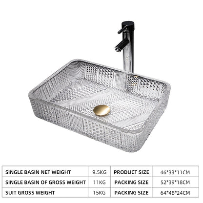 Transparent Rectangular Glass Vessel Sink, Single-Handle Chrome Faucet / Gold Pop-Up Drain Vessel Sink Set