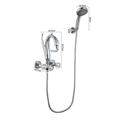 Vintage Swan-Shaped Brass Tub Filler Faucet, Wall-Mount Dual-Handle Bathtub Faucet with Handheld Shower, Antique Brass / Matte Black / Chrome / PVD