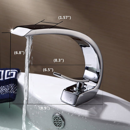 Waterfall Single-Hole Bathroom Faucet, Single-Handle Brass Faucet, Chrome / Matte Black / Polished Gold / Rose Gold