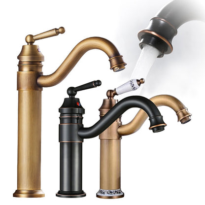 Antique Single-Hole Bathroom Faucet, Single-Handle Brass Faucet with Swivel Spout, Antique Brass / Oil-Rubbed Bronze / Brushed Nickel / Chrome / Polished Gold