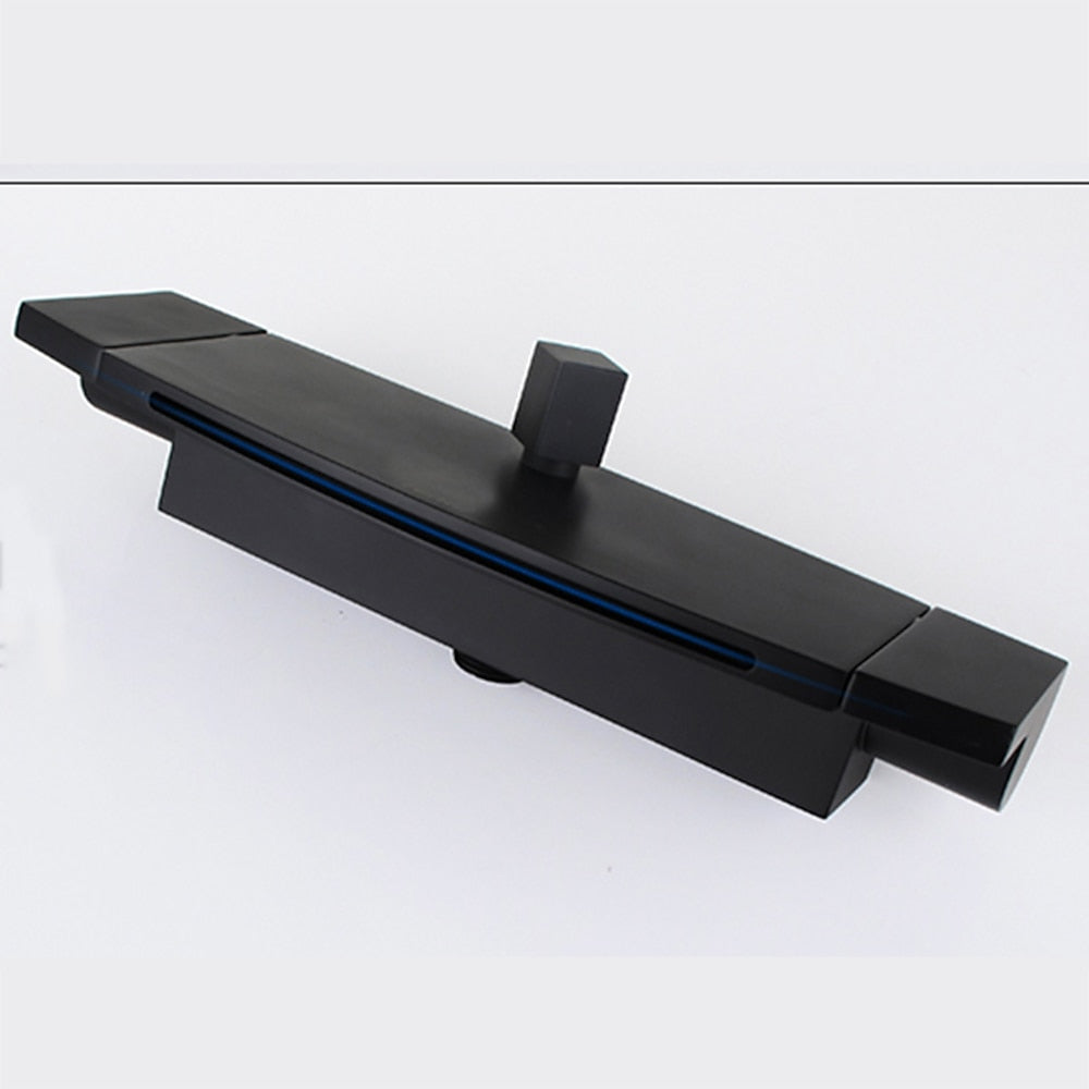 Matte Black Waterfall Wall-Mount Tub Faucet, Double-Handle Brass Bathtub Faucet with Handheld Shower