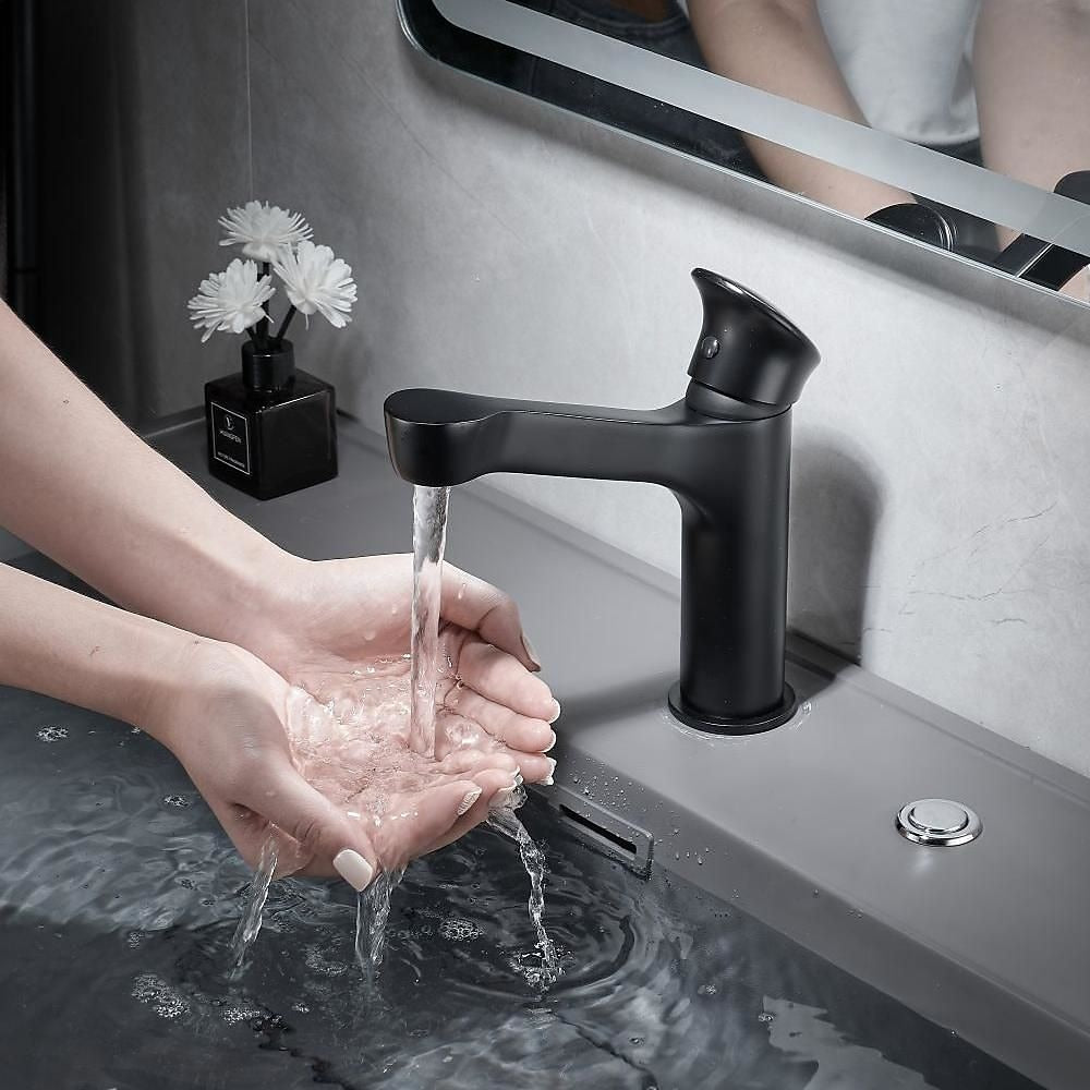 Modern Waterfall Bathroom Faucet, Single-Hole Brass Single-Handle Faucet, Matte Black / Matte White / Gunmetal / Chrome / Brushed Gold