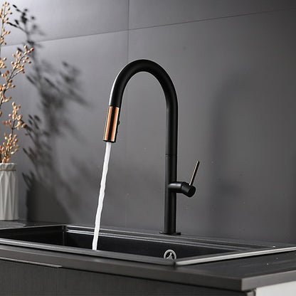 Pull-Down Kitchen Faucet, High Arc Single-Handle Brass Faucet, Matte Black / Matte White / Brushed Gold / Brushed Nickel