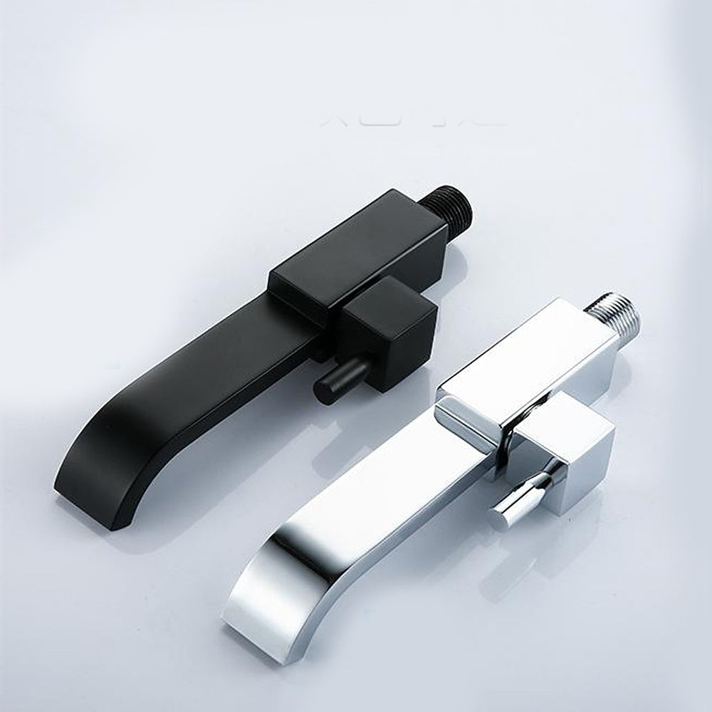 Waterfall Wall-Mount Bathroom Faucet, Single-Handle Brass Spout Faucet, Matte Black / Chrome