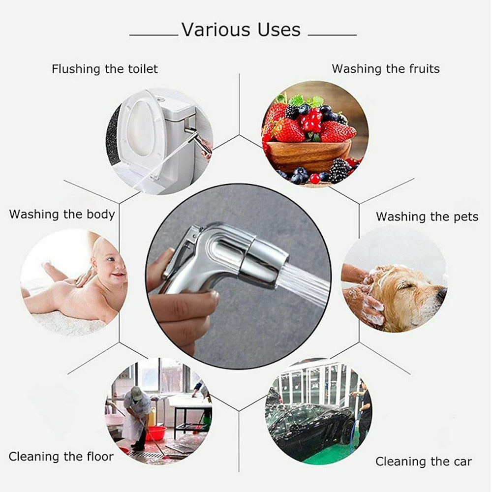 Chrome Handheld Bidet Sprayer Set, Stainless Steel Toilet Bidet Faucet with Hose