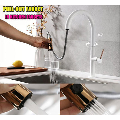Pull-Down High-Arc Kitchen Faucet, Modern Single-Handle Sink Faucet, Matte Black / Matte White