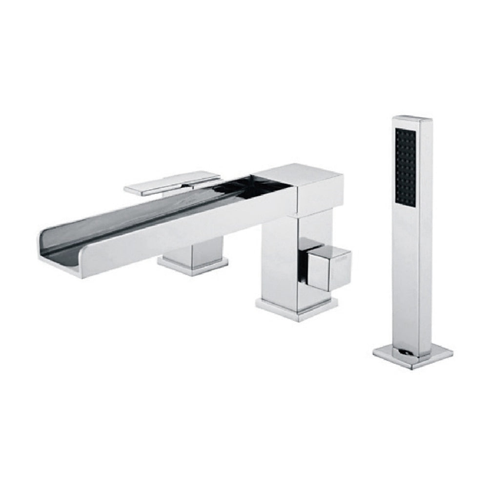 Chrome Modern Roman Tub Faucet, Waterfall Bathtub Faucet with Handheld Shower